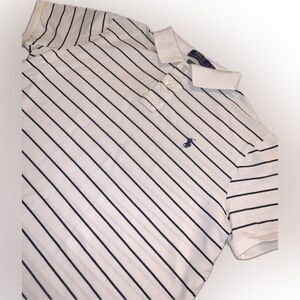 Polo Ralph Lauren Custom Slim Fit Stretch Mesh White Blue Striped Collar Shirt L